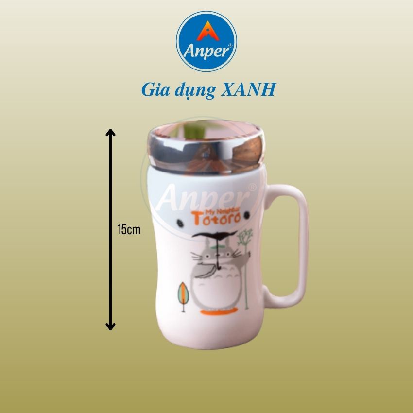 Ly Sứ Cốc Sứ Có Nắp Gương Giữ Nhiệt 400ml Anper Cao Cấp Sang Trọng Tiện Dụng Mang Theo In hoạ tiết đẹp, Hình ngẫu nhiên