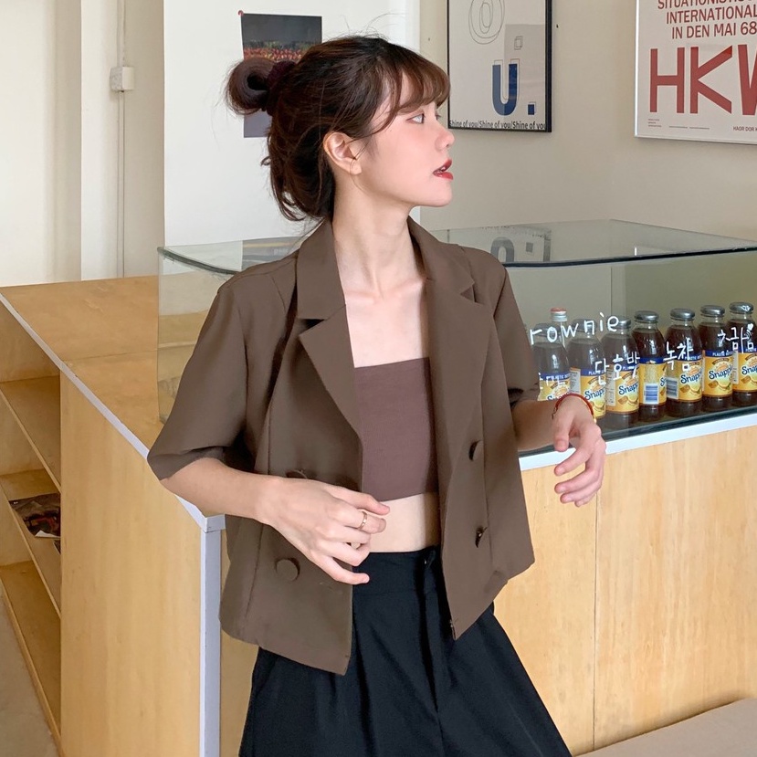 NUZIRO  Áo khoác blazer tay ngắn 3 màu sắc tùy chọn phong cách Hàn Quốc thời trang dành cho nữ