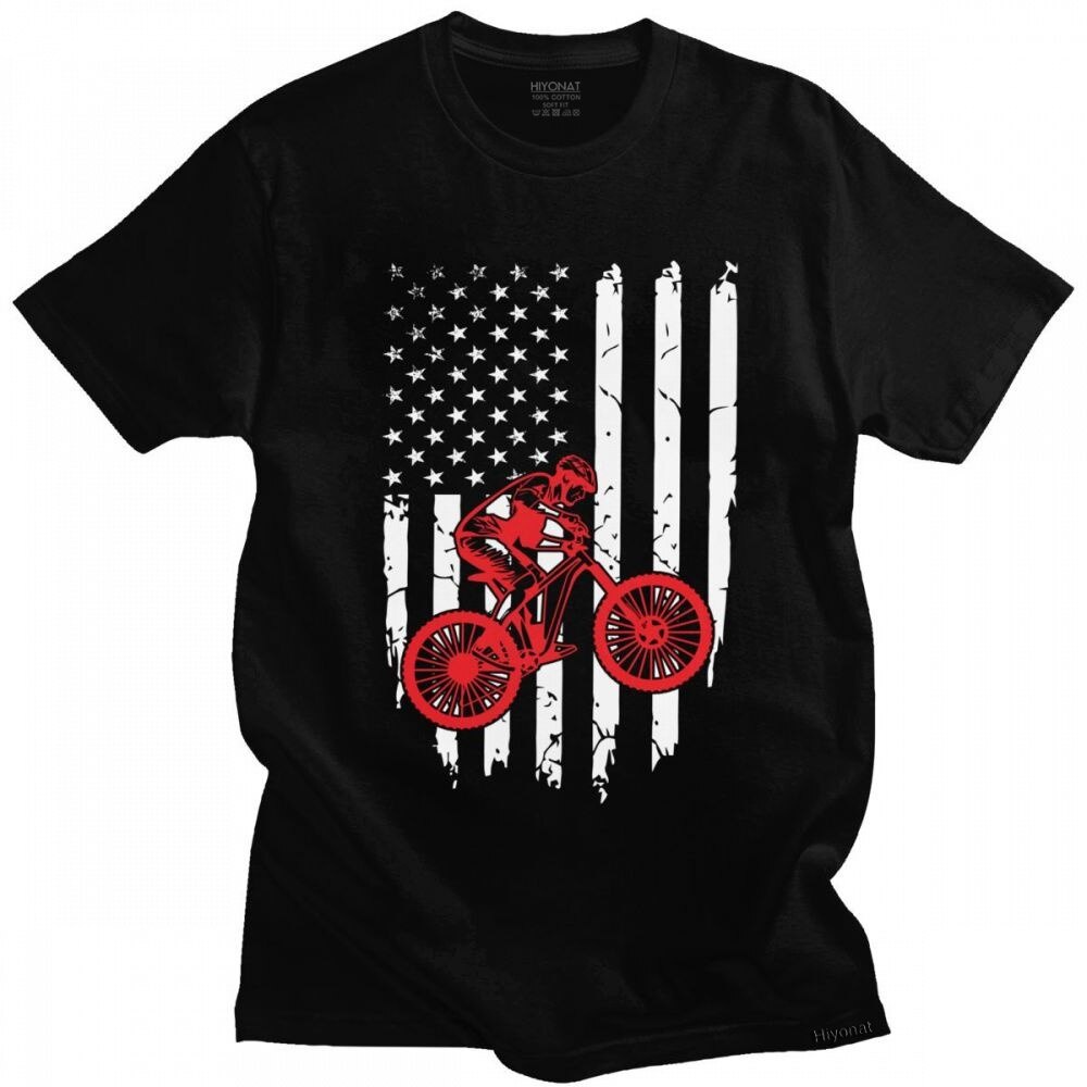 Áo Thun 100% Cotton Tay Ngắn In Hình Lá Cờ Mỹ Cổ Điển Dành Cho Nam Đạp Xe Đạp Leo Núi 4Th Of July