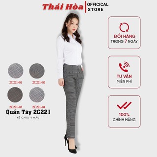 Quần công sở nữ caro kiểu dáng quần 9 tấc 2 ly chìm, xẻ gấu Quần Tây nữ Thái Hòa 2C221