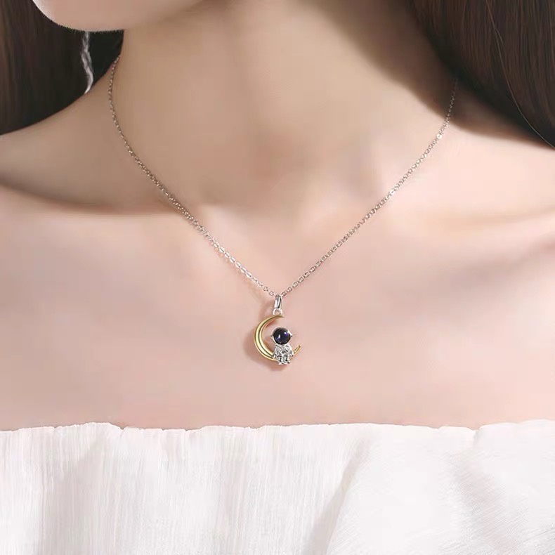 Dây chuyền mạ bạc 925 thiết kế đơn giản thời trang cho cặp đôi nam nữ kiểu dáng Phi Hành Gia