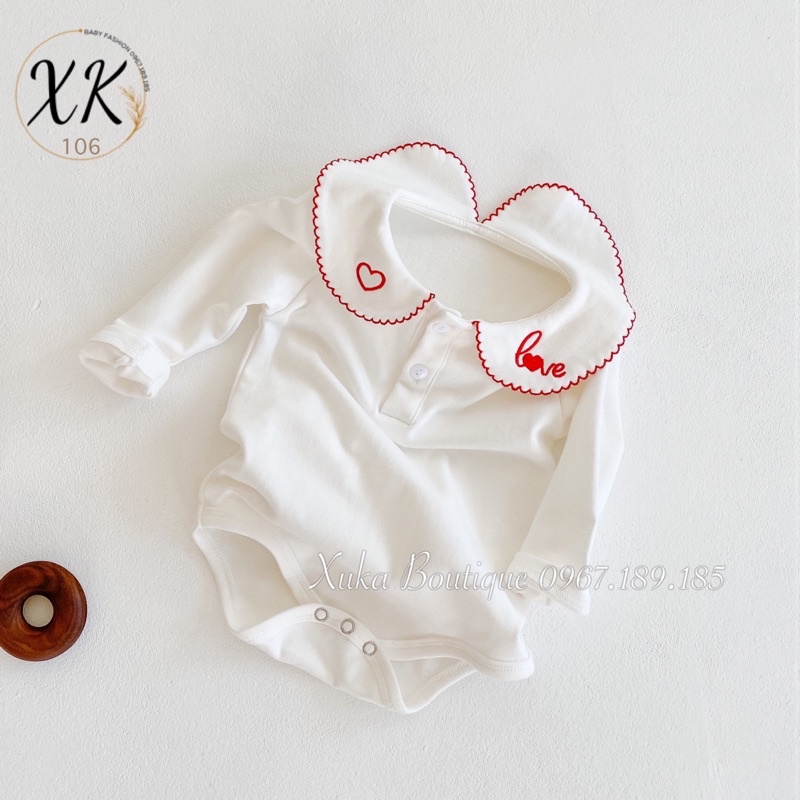 Bodysuit Dài Tay Bé Gái Cotton Cổ Thêu chữ Love đầy tháng - Xuka Boutique - Bộ Body mặc chụp ảnh [ Hình Thật ]