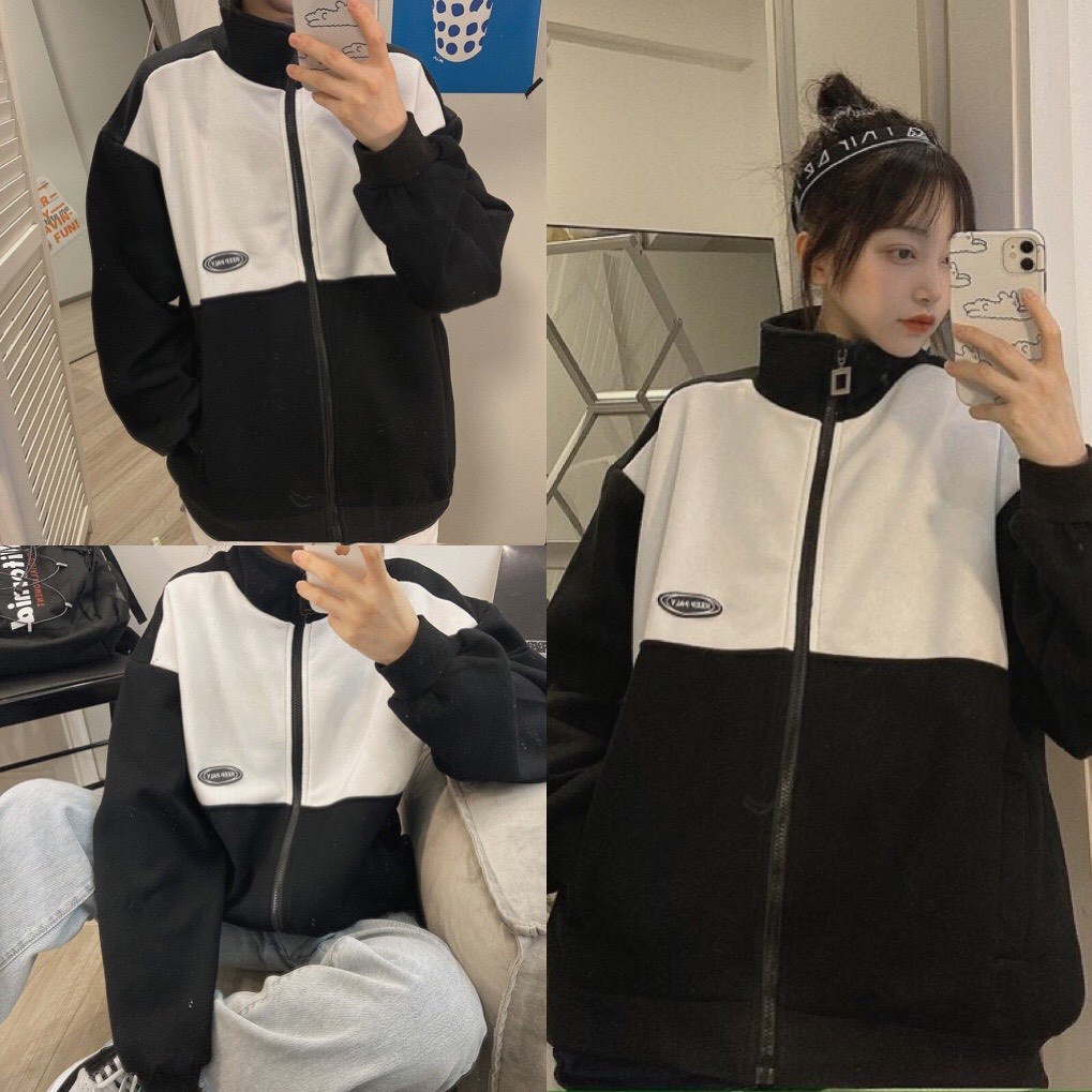 Áo Khoác Nỉ Unisex Áo Khoác Nam Nữ Form Rộng Keep Paly Phối Màu Đen Trắng Siêu Hot - Hàng mới về