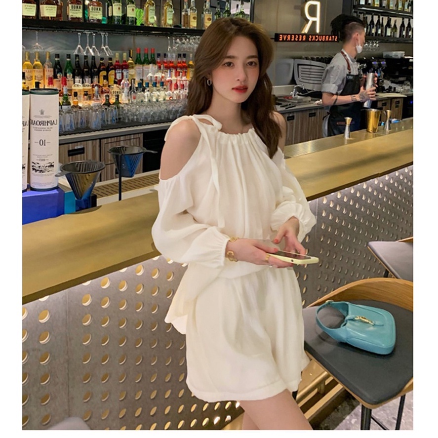Set Áo Khoét Vai Buộc Nơ Phối Quần Sooc Form Rộng Xanh Bơ Nhiều Màu Siêu Xinh VAVASA BD01