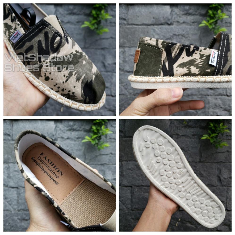 Slip on nam - Giày lười vải nam cao cấp - Vải thô họa tiết sơn loang 3 màu xám xanh, vàng và cam - Mã SP 2928 .