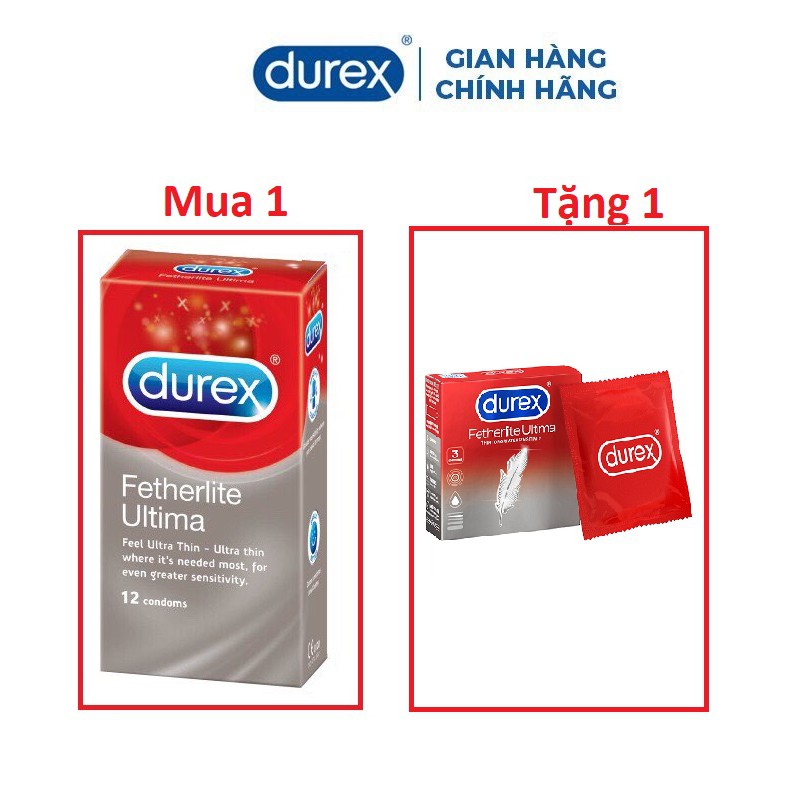 [Hộp 12 bao] COMBO 1 hộp BCS Siêu mỏng Durex Fetherlite Ultima - Tặng 1 hộp 3 bao cùng loại