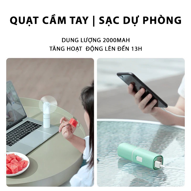 Quạt Tích Điện Mini Cầm Tay Chính Hãng BASEUS Square Portable Chống Ồn 2 Mực Gió Kiêm Sạc Dự Phòng 2000Mah Njoyshop