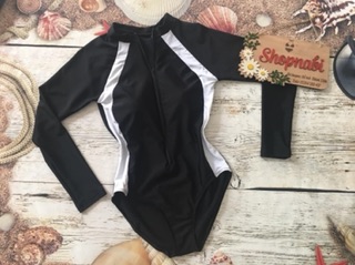 Bikini tay dài 1 mảnh sọc trắng