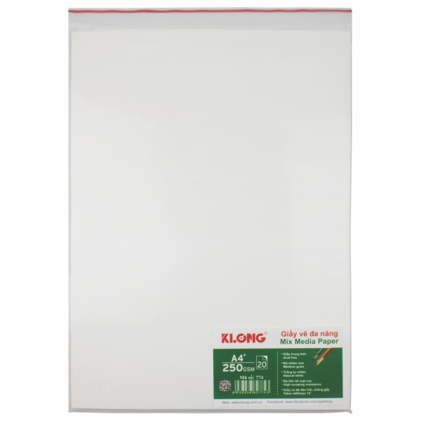 [Sổ vở đẹp] Giấy vẽ KLONG A4+ - 250 GSM - 20 tờ/tập; MS: 774