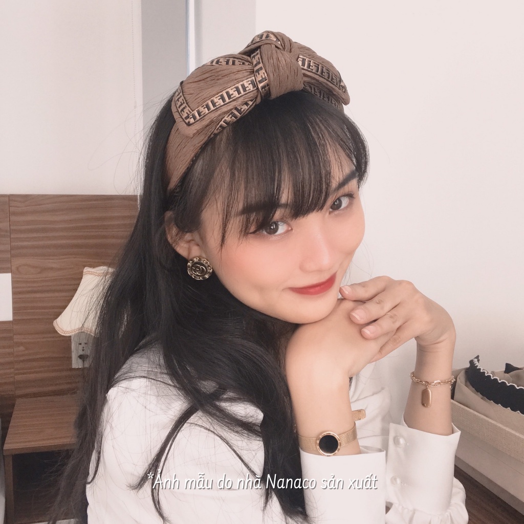 Bờm cài tóc nữ nơ bản to viền chữ Hàn Quốc, xước tóc tiểu thư hot trend NanaCo