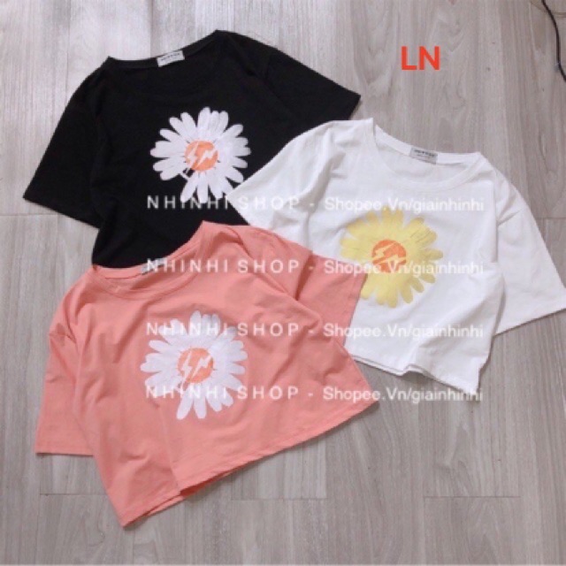 Áo croptop hoa cúc to ép nổi LN12