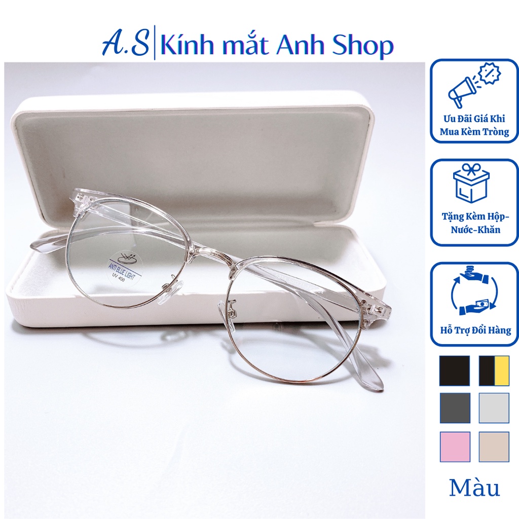 Gọng kính cận tròn nam nữ chất liệu nhựa dẻo kết hợp kim loại nhận cắt tròng cận viễn loạn 6214
