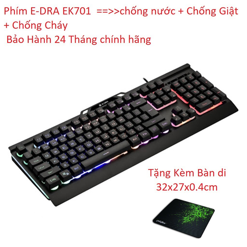 Bàn phím Gaming Edra EK701 - Chống nước - Led RGB - Màu đen - BH 24 tháng
