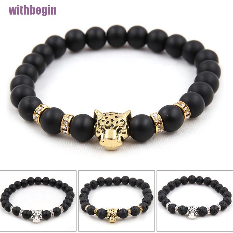 Vòng Tay Chuỗi Hạt Đá Tự Nhiên Mặt Hình Đầu Báo Cho Nam