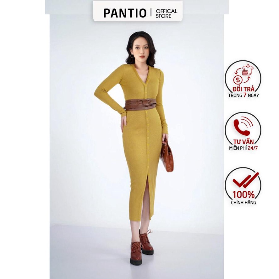 FDD7065 - Đầm len dài tay cổ chữ V dáng ôm body - PANTIO