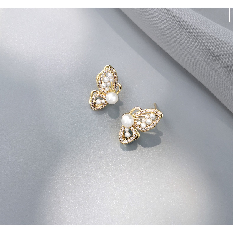 Bông Tai Mạ Bạc Hình Bướm Đính Ngọc Trai Cao Cấp 2022