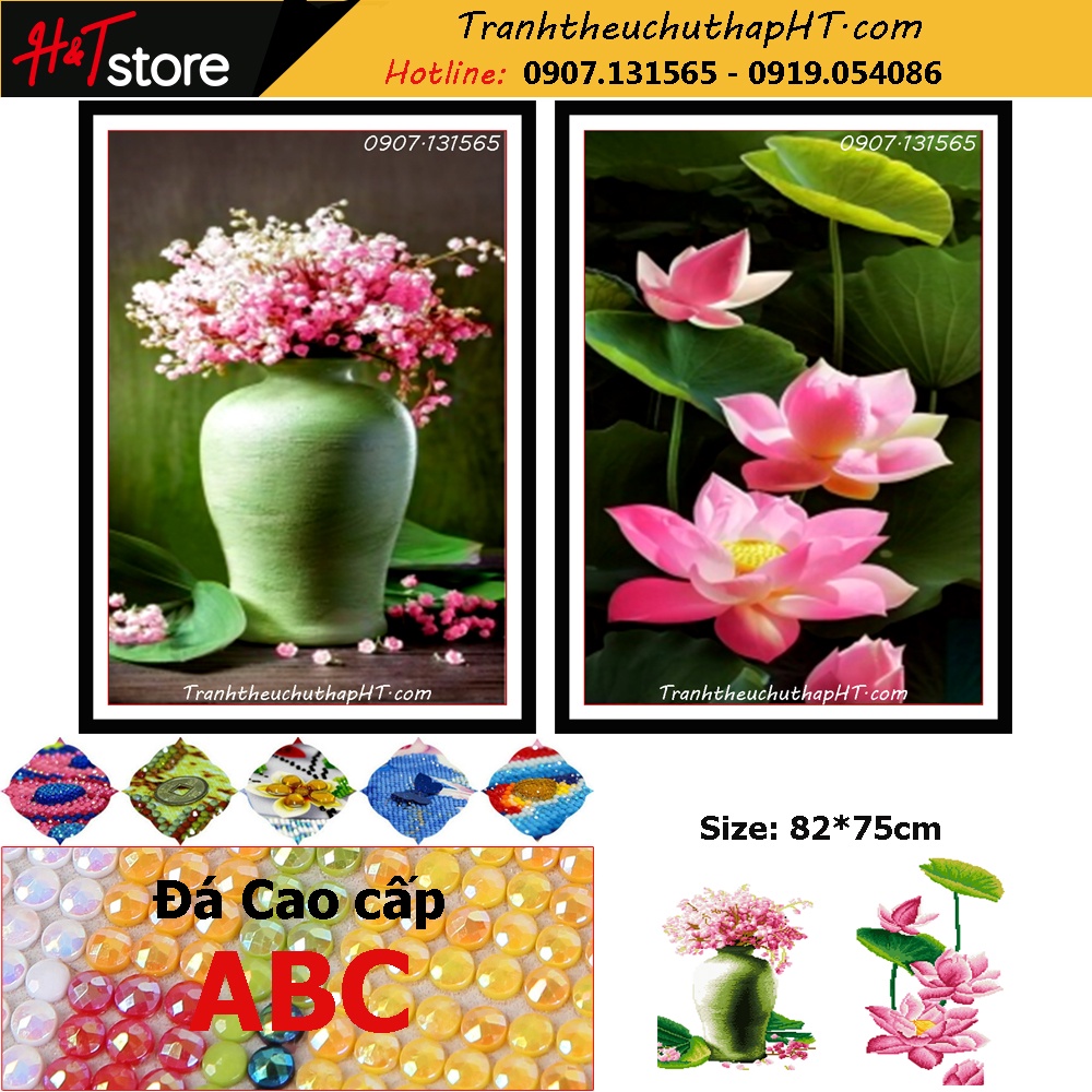 Tranh đính đá Hoa sen khoe sắc LV398: 82*75cm (tự làm)