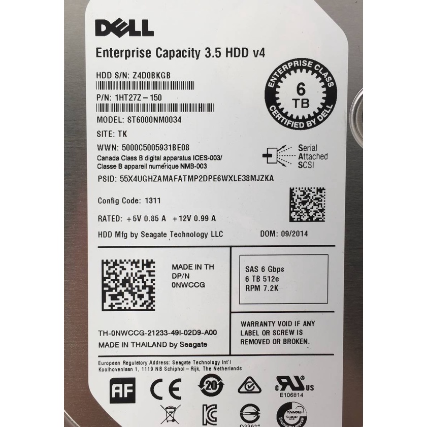 Ổ cứng máy chủ DELL 6TB SAS 6Gbps 7.2K HDD 3,5 inch