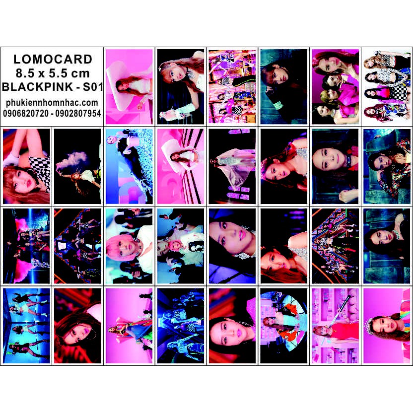 Lomocard hình nhóm BlackPink và thành viên Jennie, Jisoo, Lisa, Rose