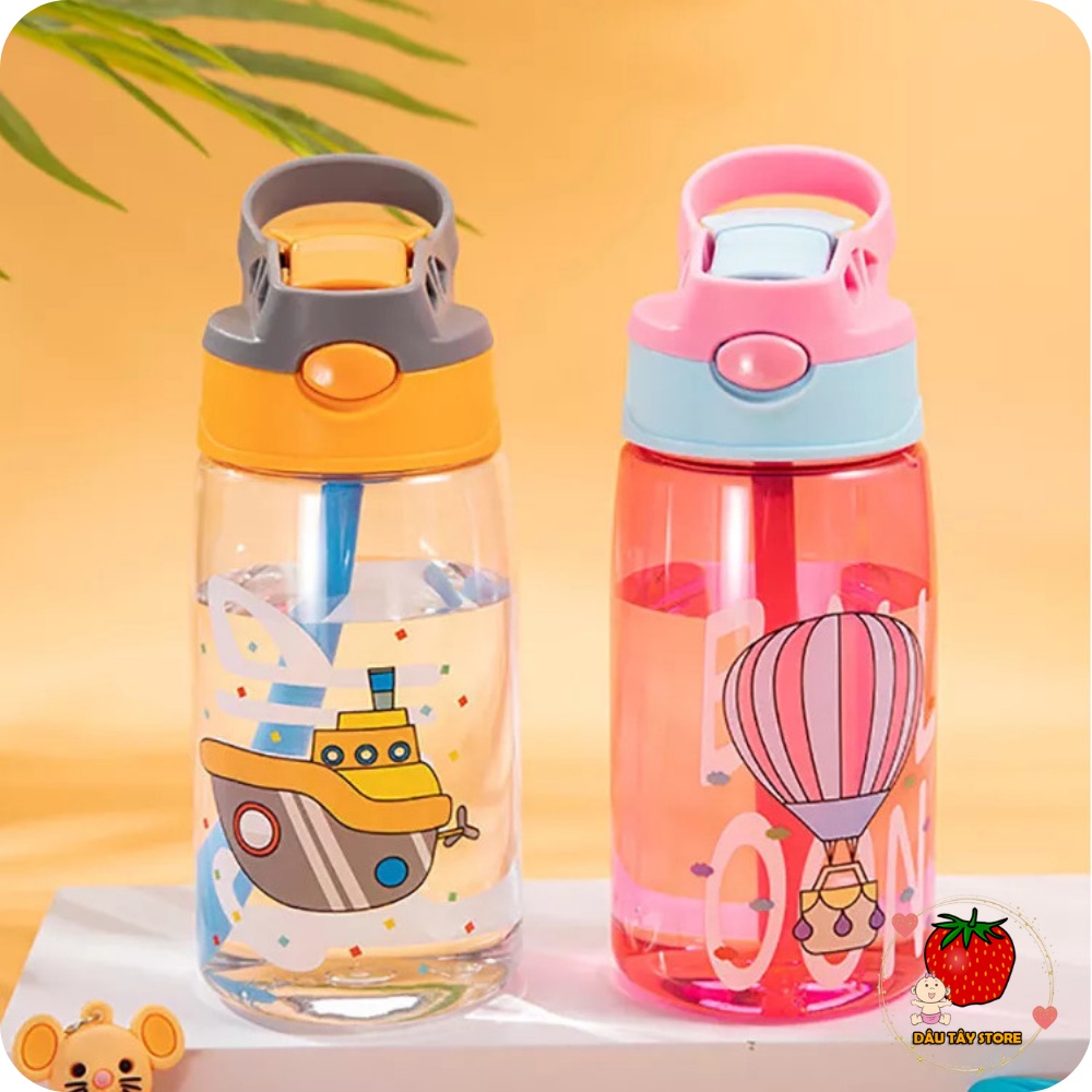 Bình nước cute có ống hút, Bình đựng nước cho bé đi học đi chơi 450ml cho bé trai bé gái - DT69