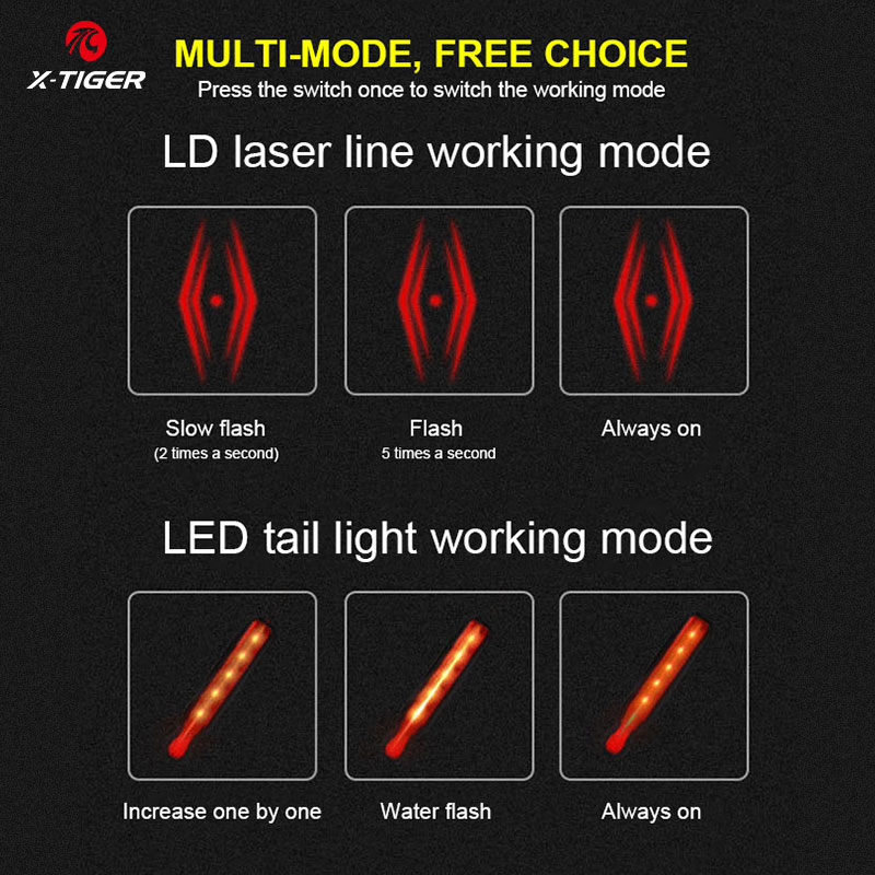 Đèn LED X-Tiger gắn đuôi xe đạp sạc cổng USB