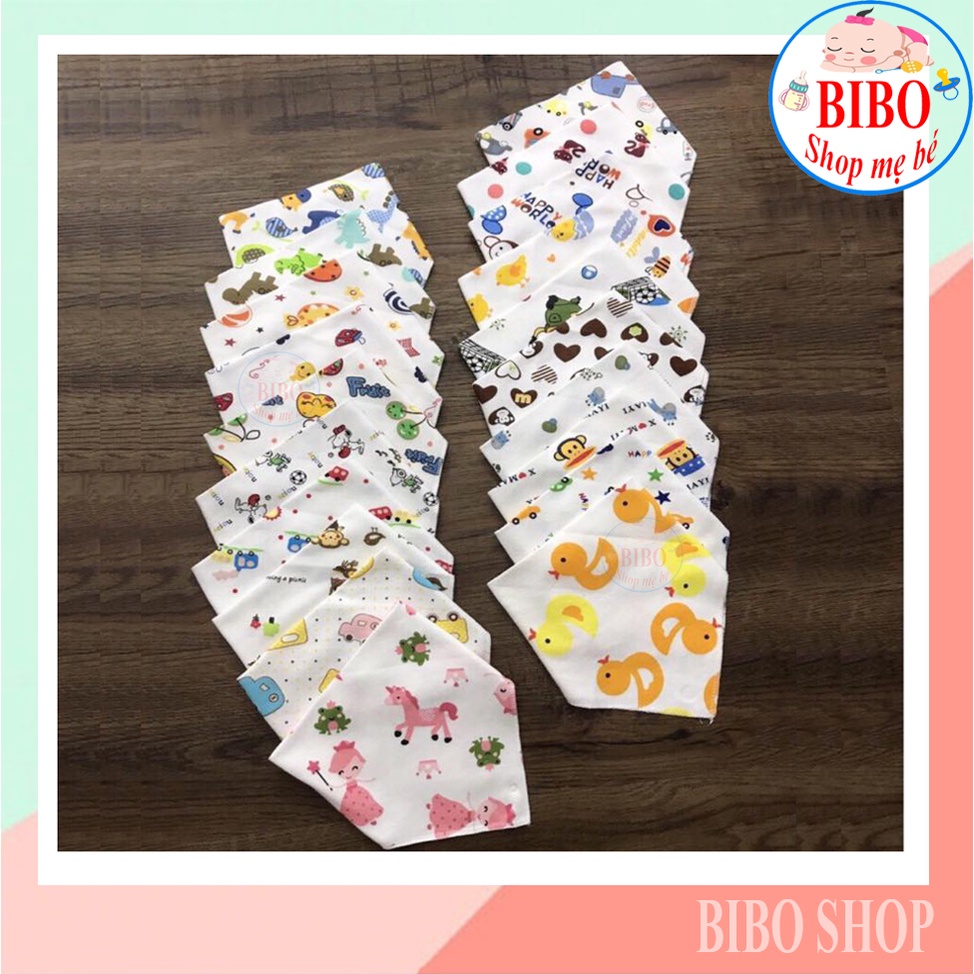 Khăn yếm tam giác chất cotton 2 lớp dày dặn cho bé 0-4 tuổi cúc bấm 2 nấc tiện lợi đủ họa tiết đáng yêu BiBoShop-001