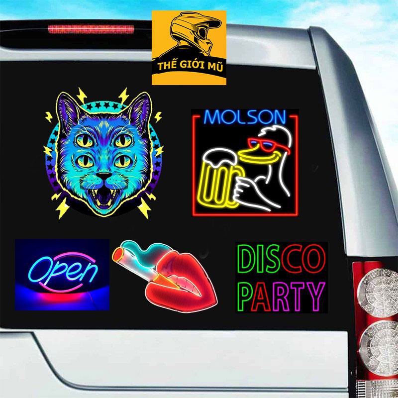 Sticker Neon dán mũ bảo hiểm, vali, laptop, sách vở PVC chống nước nhiều hình