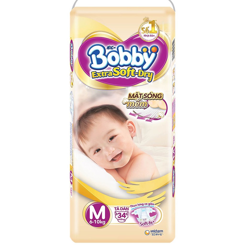 Tã Dán Siêu Mềm Bobby Extra Soft Dry S40/ M34/ L30