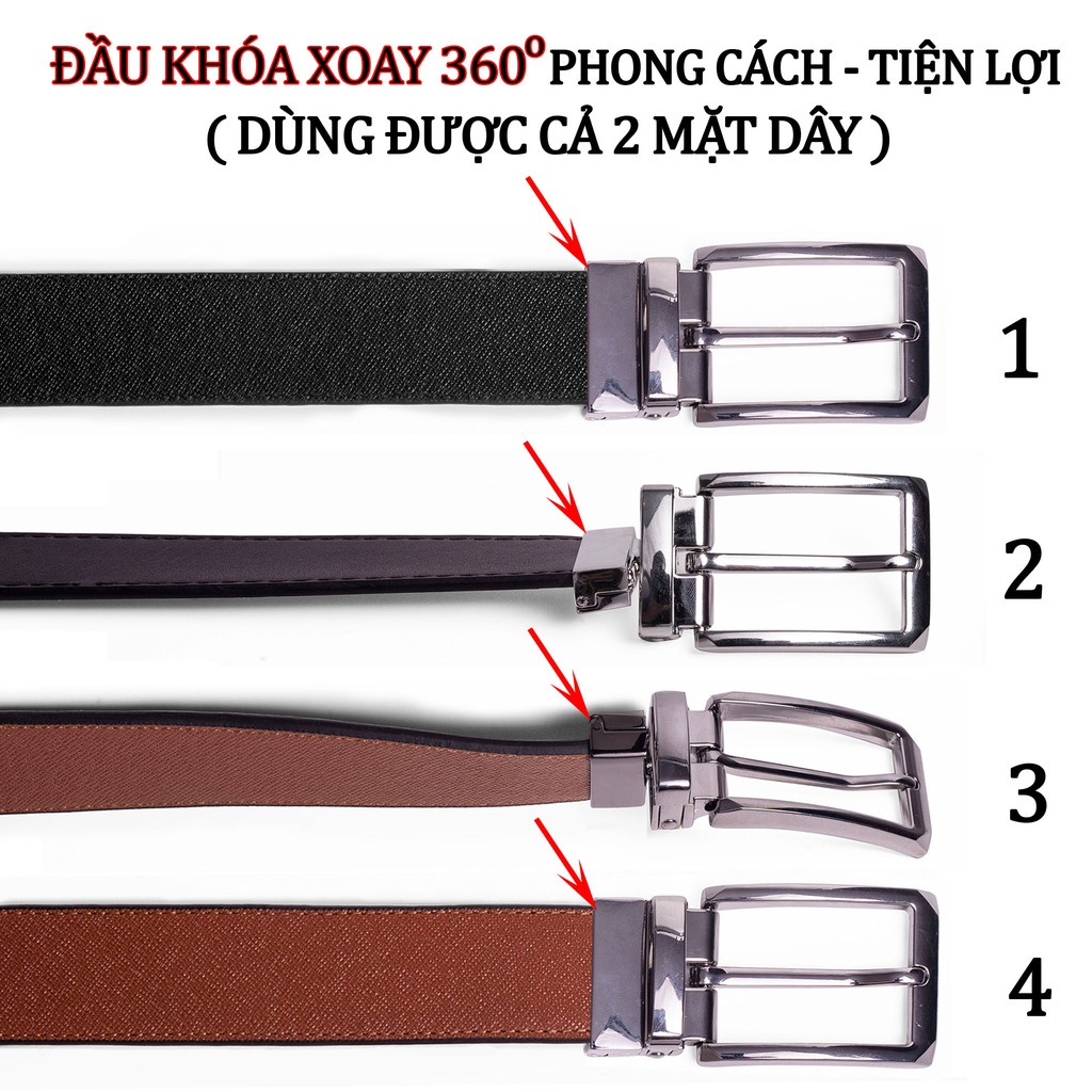Thắt lưng nam khóa xoay sử dụng 2 mặt dây, nịt bụng nam da bò saffiano cao cấp siêu bền dễ phối trang phục - Fox Leather