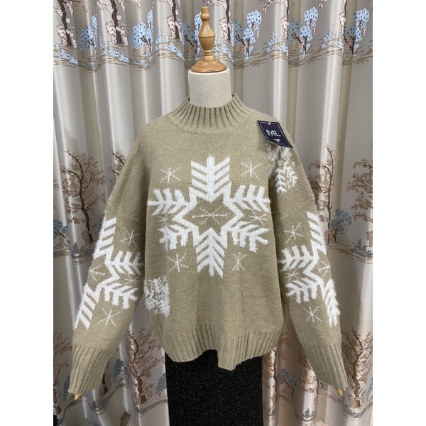 Áo len dáng rộng dệt nổi bông tuyết mịn noel