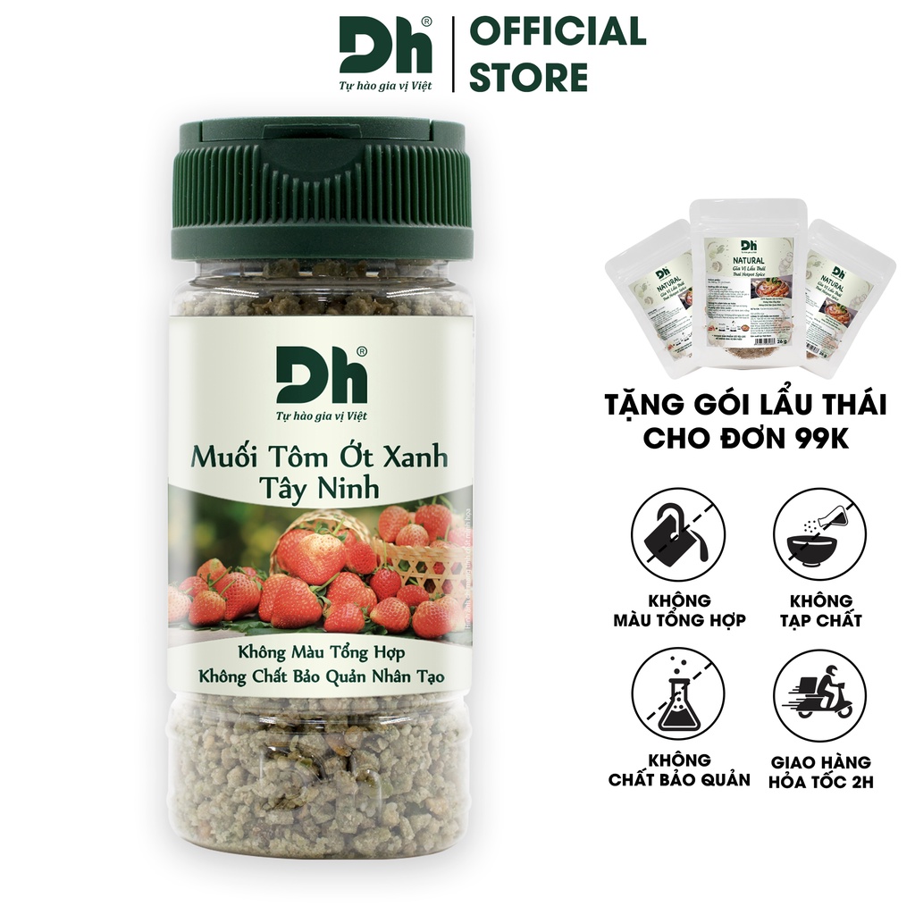 Muối tôm ớt xanh Tây Ninh Dh Foods muối chấm hoa quả thơm ngon, vị cay nồng 60gr/ 120gr