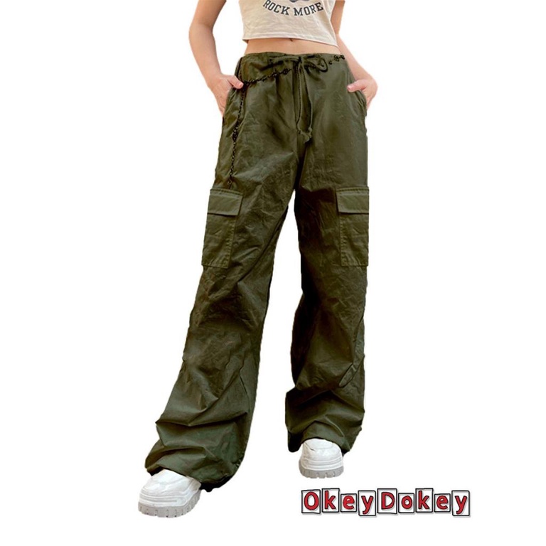 Quần Dài Lưng Vừa Nhiều Túi Phối Dây Rút Thời Trang Cho Nữ