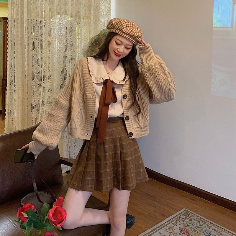 Set áp len cổ sen chân váy ngắn xòe xếp li ulzzang hàn quốc - Có ảnh thật