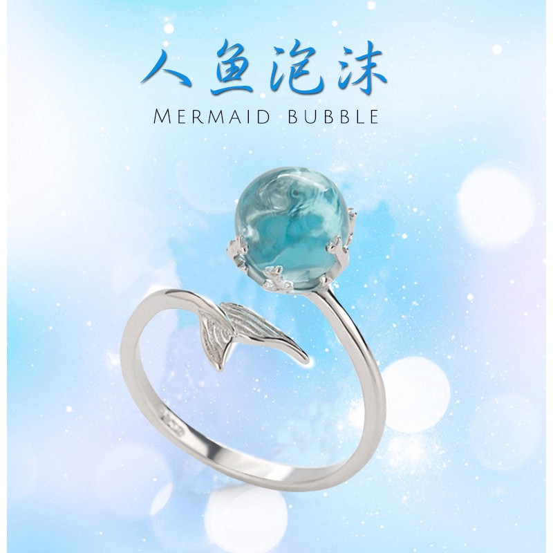 Nhẫn Dạng Hở Hình Đuôi Cá Đính Đá Xanh S925