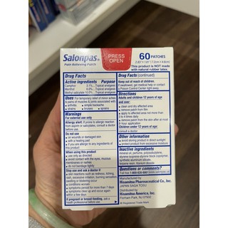 (Hàng Mỹ) Miếng dán salonpas 1 hộp gồm 60 miếng