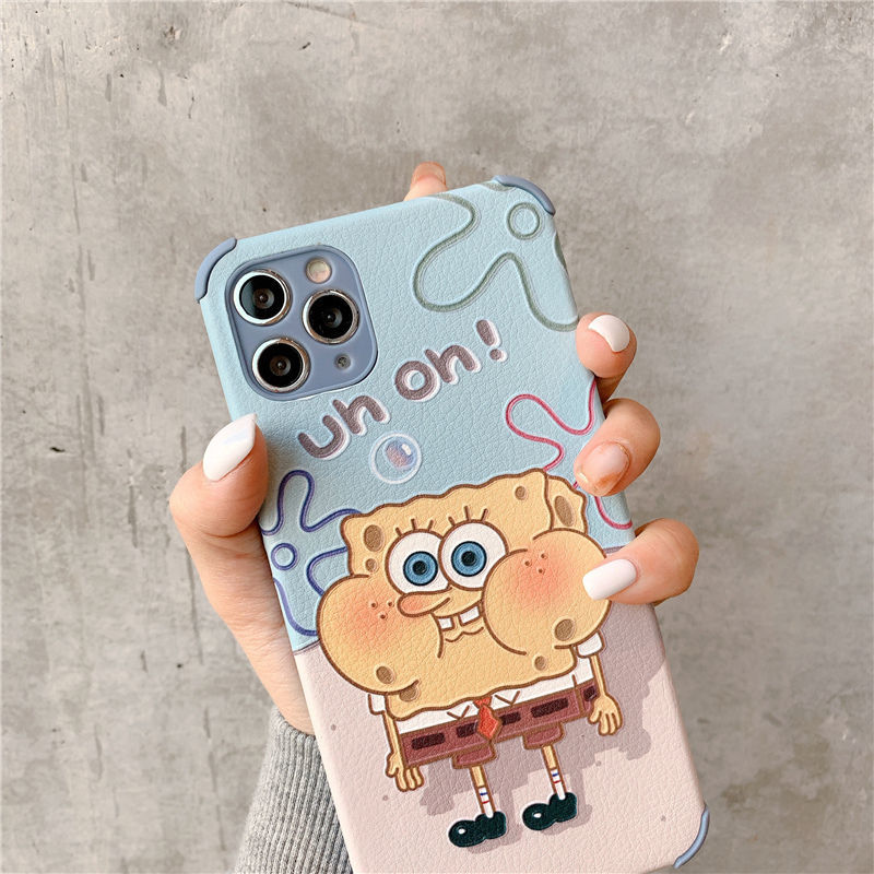 Ốp điện thoại nhựa mềm dập nổi hình Spongebob cho iPhone se/7/7p/8/8p/x/xs/xsmax/xr/11/12/mini/pro/promax