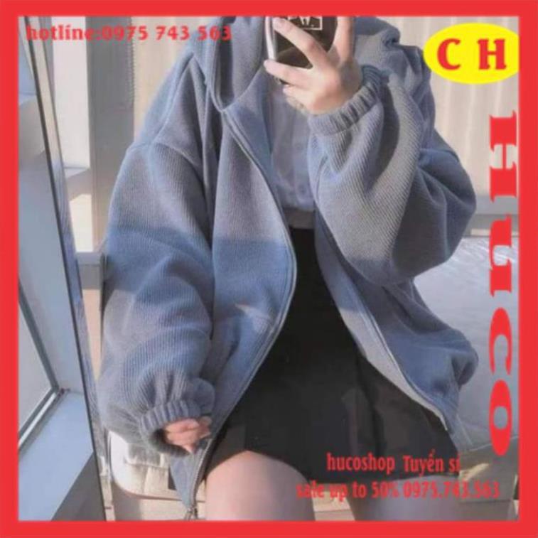 Áo Khoác Hoodie Nỉ Trơn Basic chun tay mũ lót 2 lớp - Áo tay bồng khóa kéo có mũ hàng thu đông Nam Nữ unisex freesize !