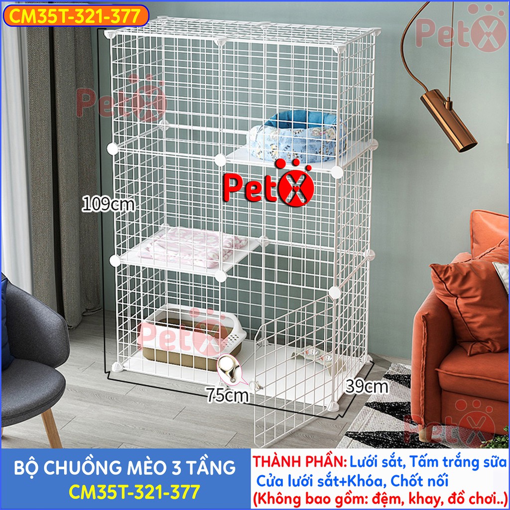 Chuồng mèo 2 tầng lưới sắt lắp ghép đa năng cho thú cưng thỏ, sóc bọ ú