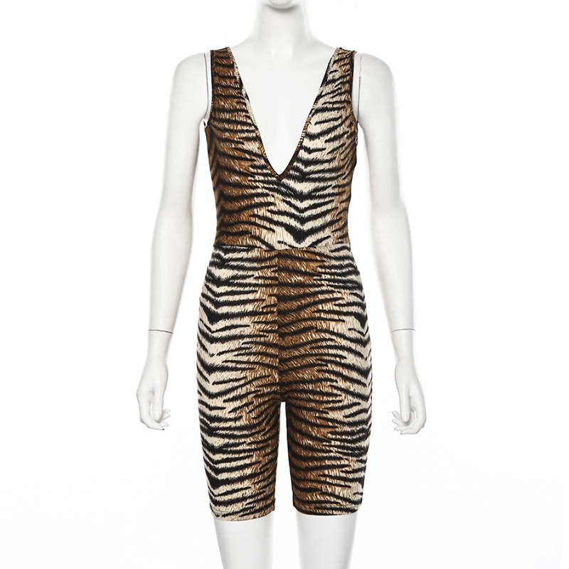 xia Áo đầm ôm cổ chữ V in họa tiết da báo quyến rũ không tay dành cho nữ | BigBuy360 - bigbuy360.vn