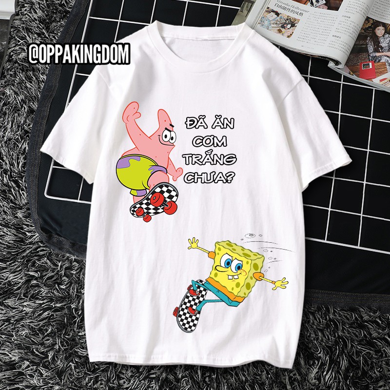 Áo thun unisex Hải Miên bảo bảo ăn cơm chưa SpongeBob Patrick Star