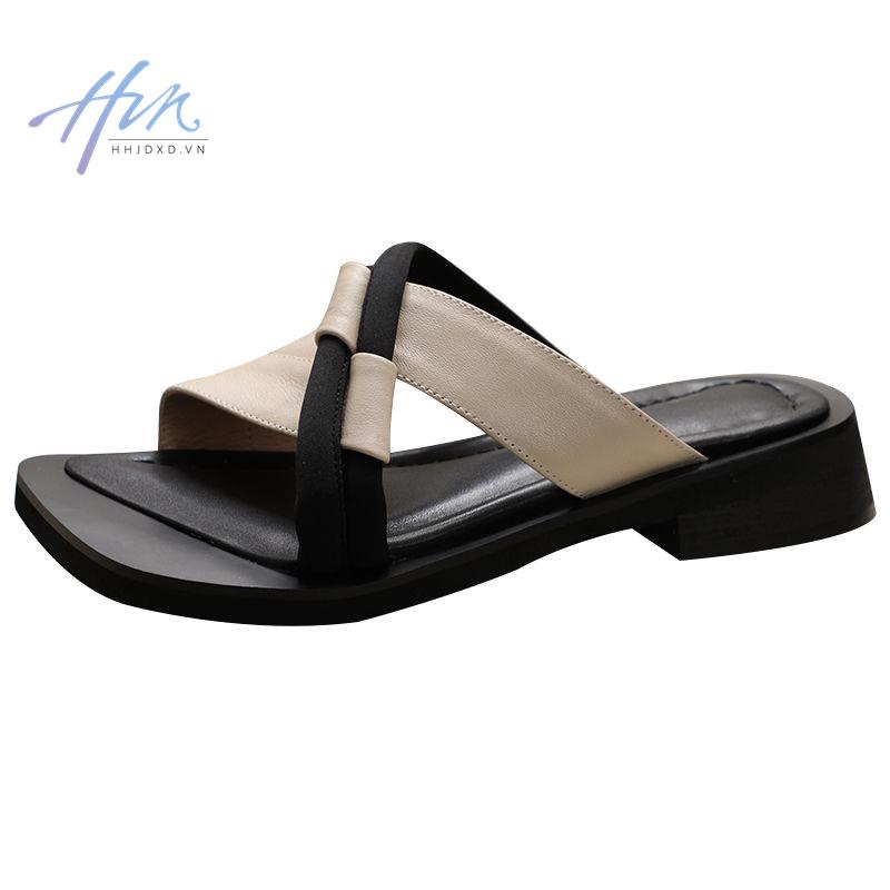 Dép Sandal Hở Ngón Gót Dày Bằng Da Mềm Thời Trang Mùa Hè 2022 Màu Sắc Giản Dị Dành Cho Bạn Nữ