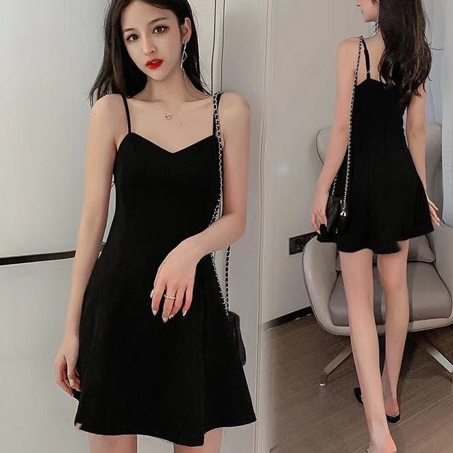 Đầm Ngắn Hai Dây Dáng Chữ a Màu Đen Thời Trang Mùa Hè Phong Cách Mới Cho Nữ