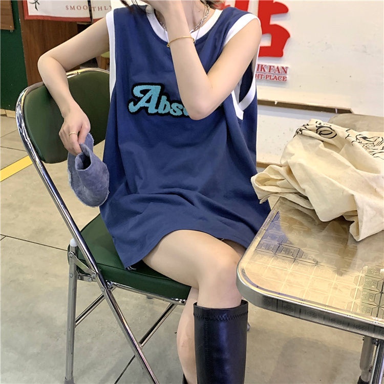 Áo Thun Mỏng Không Tay Dáng Rộng Thêu Chữ Thời Trang Mùa Hè Hàng Mới Dành Cho Nữ 2022