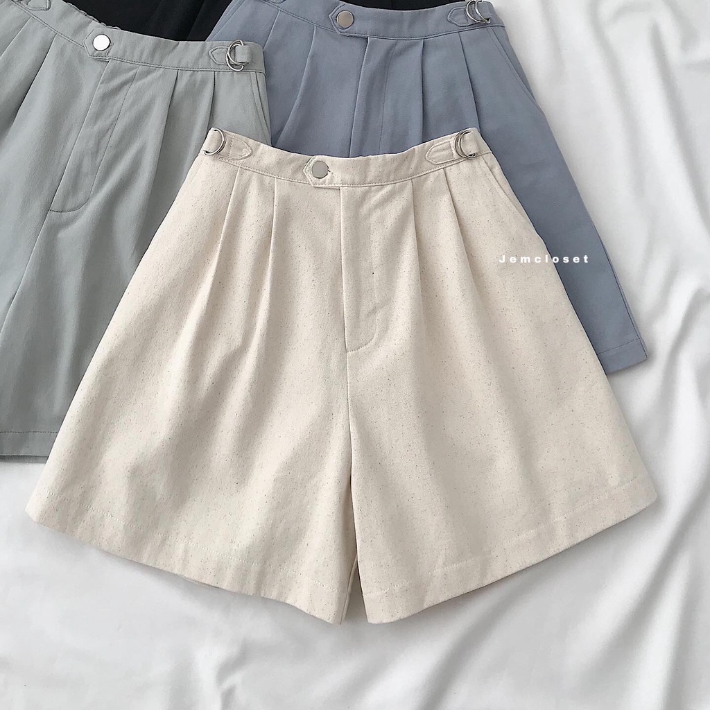 Quần Short Nữ Trơn Basic Ống Rộng Quần Đùi Nữ Cạp Cao Lưng Chun Chất Liệu Kaki 5 Màu Xanh Xám Trắng Đen Be STAR 2808