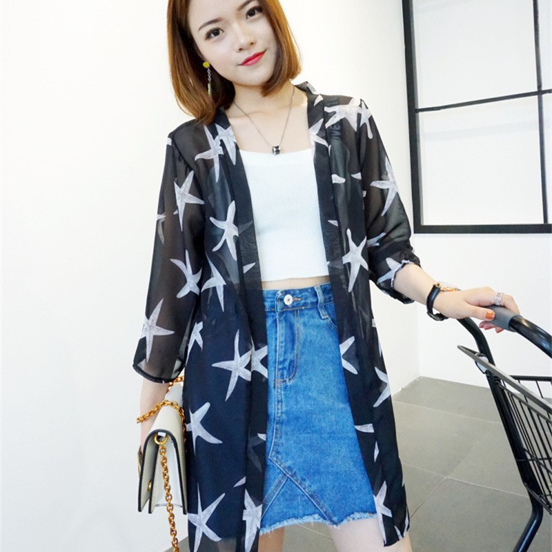 Kimono họa tiết Sao Biển - Ảnh Thật- Hàng có sẵn - Hàng nhập khẩu 100% - Áo choàng, áo lưới , kimono đi biển , đi chơi