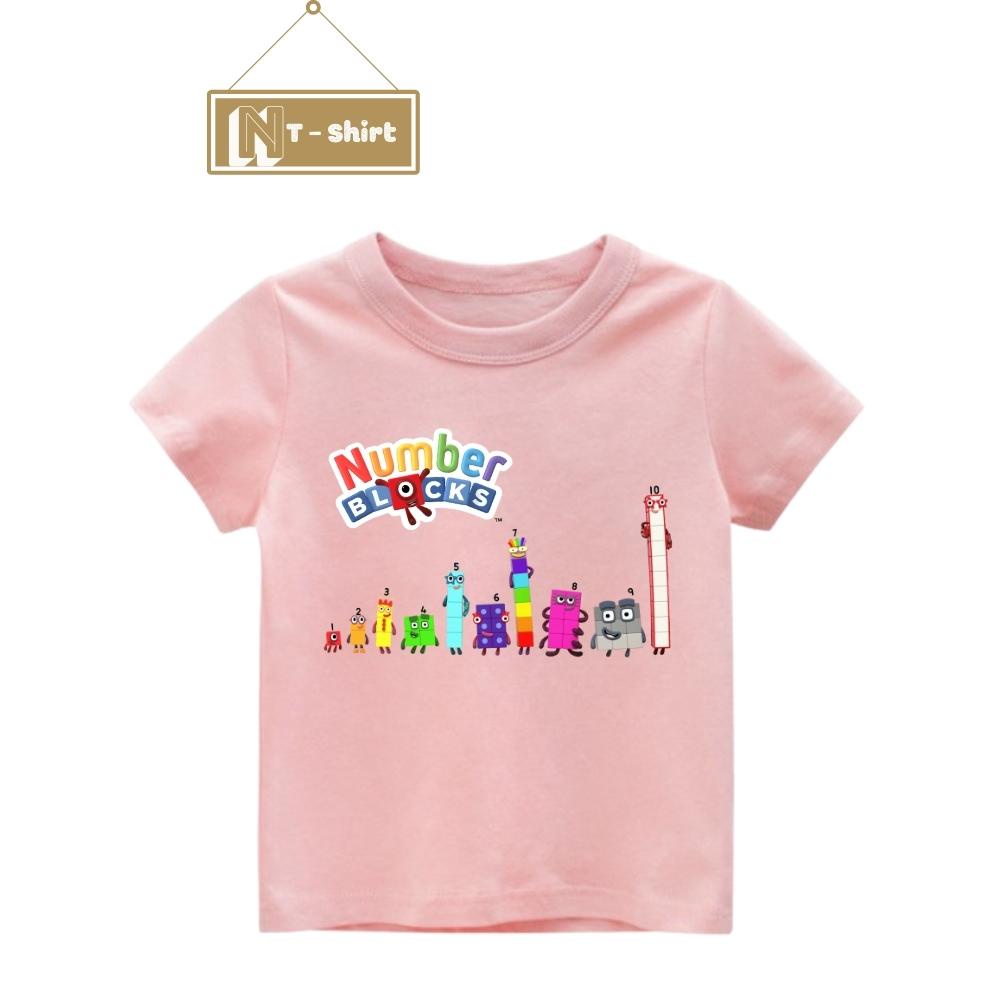 Áo thun cho bé trai và bé gái in hình hoạt hình Number Blocks dễ thương, chất liệu cotton mềm mịn thoáng mát NTShirt