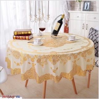 khăn trải bàn tròn 180cm và 150cm hoa văn 3d nhủ vàng nhủ bạc