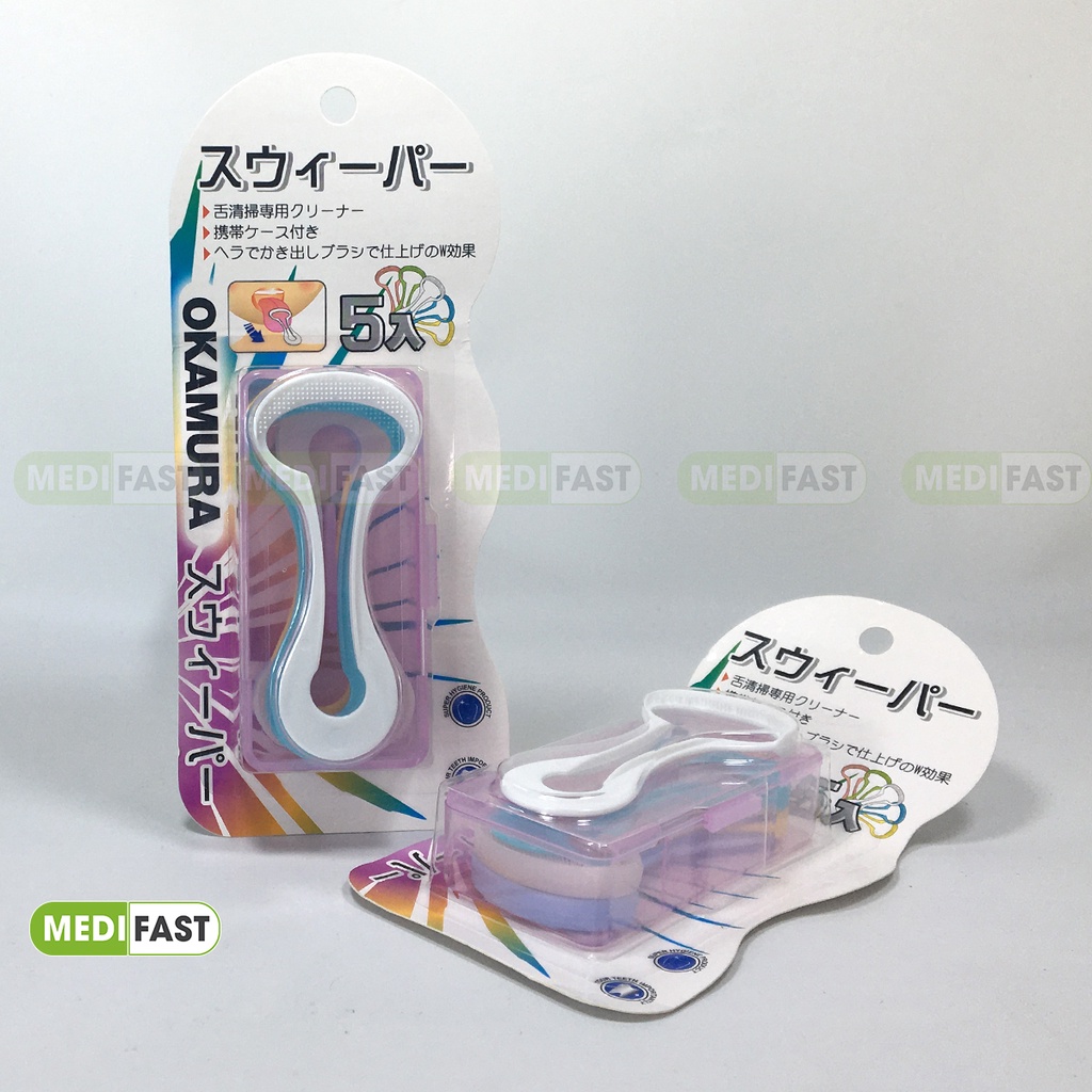 Cạo lưỡi Okamura Nhật Bản - Hộp 5 chiếc - Dụng cụ cạo lưỡi dành cho cả trẻ em và người lớn