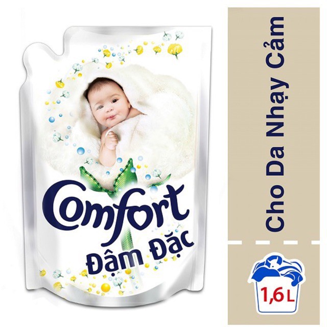 Nước xả vải cho bé Comfort Đậm đặc cho Da nhạy cảm túi TRẮNG 1,6lít date mới .