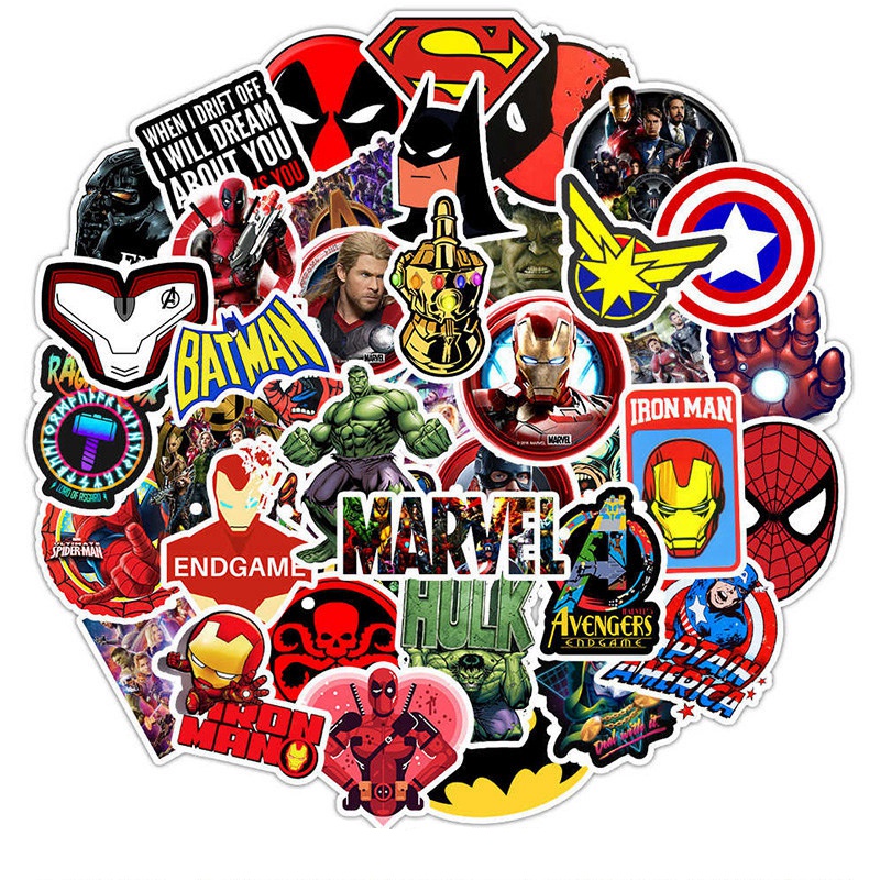 Miếng Dán Trang Trí Chống Thấm Nước Hình Marvel Avengers Spiderman Iron Man Batman Dành Cho Hành Lý